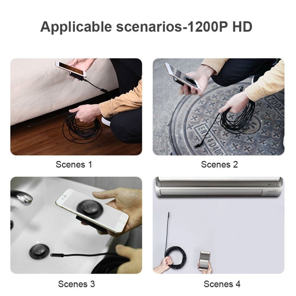 WiFi Endoscope Camera HD 1-10M 8MM Mini Waterproof Soft/Hard Cable Inspection Camera 8 LED Borescope Camera For Android PC IOS