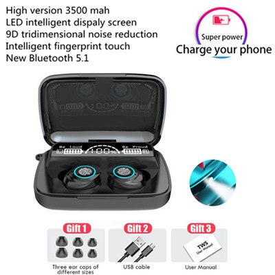 Écouteurs sans fil TWS Bluetooth 5.1, oreillettes étanches avec Microphone, avec boîte de charge 3500mAh, stéréo 9D, pour le sport: M17