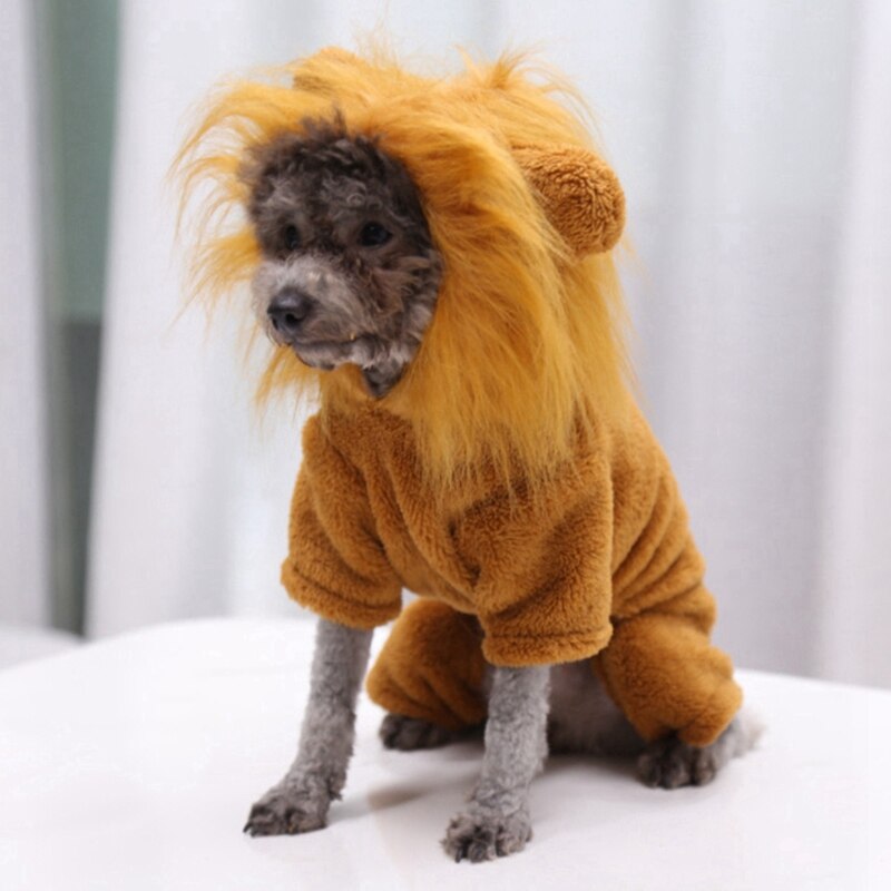 Pet Dog Funny Cosplay Costume For Dogs Halloween Clothes Costume Funny Lion Outfits Hat Set Small Dog Clothes 4-legged Coat