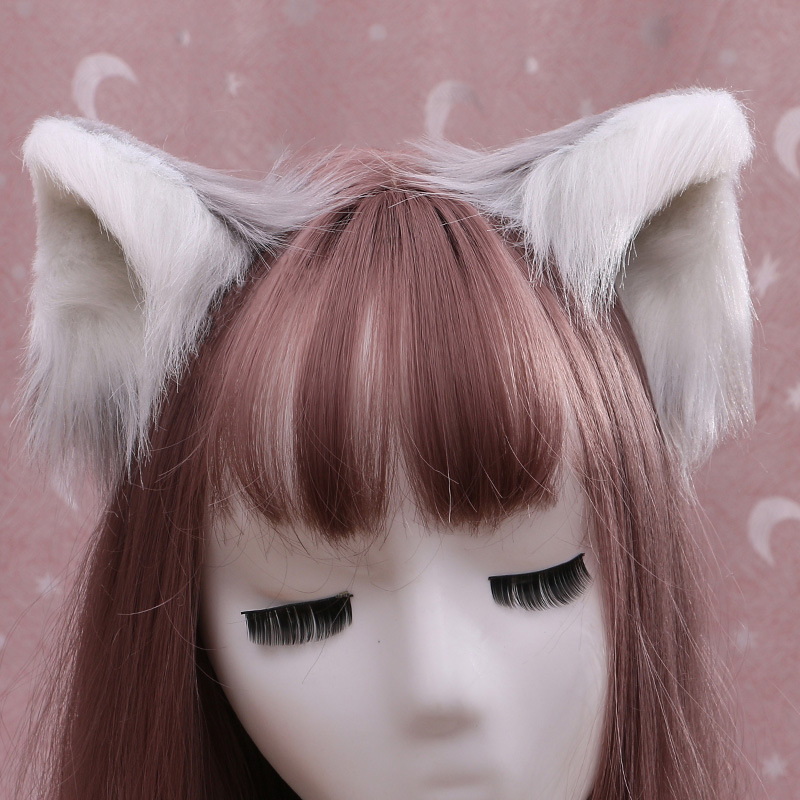 Orejas de gato Anime Lolita accesorios para el cabello orejas Cosplay peluca Kawaii tocado gótico accesorios lolita diadema con orejas de gato: Gris