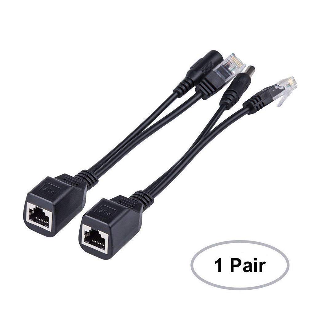 Passive PoE Injector and Splitter Kit 5.5x2.1mm DC Power Adaptor Connector 10/100Mbps for WLAN, Router IP Camera