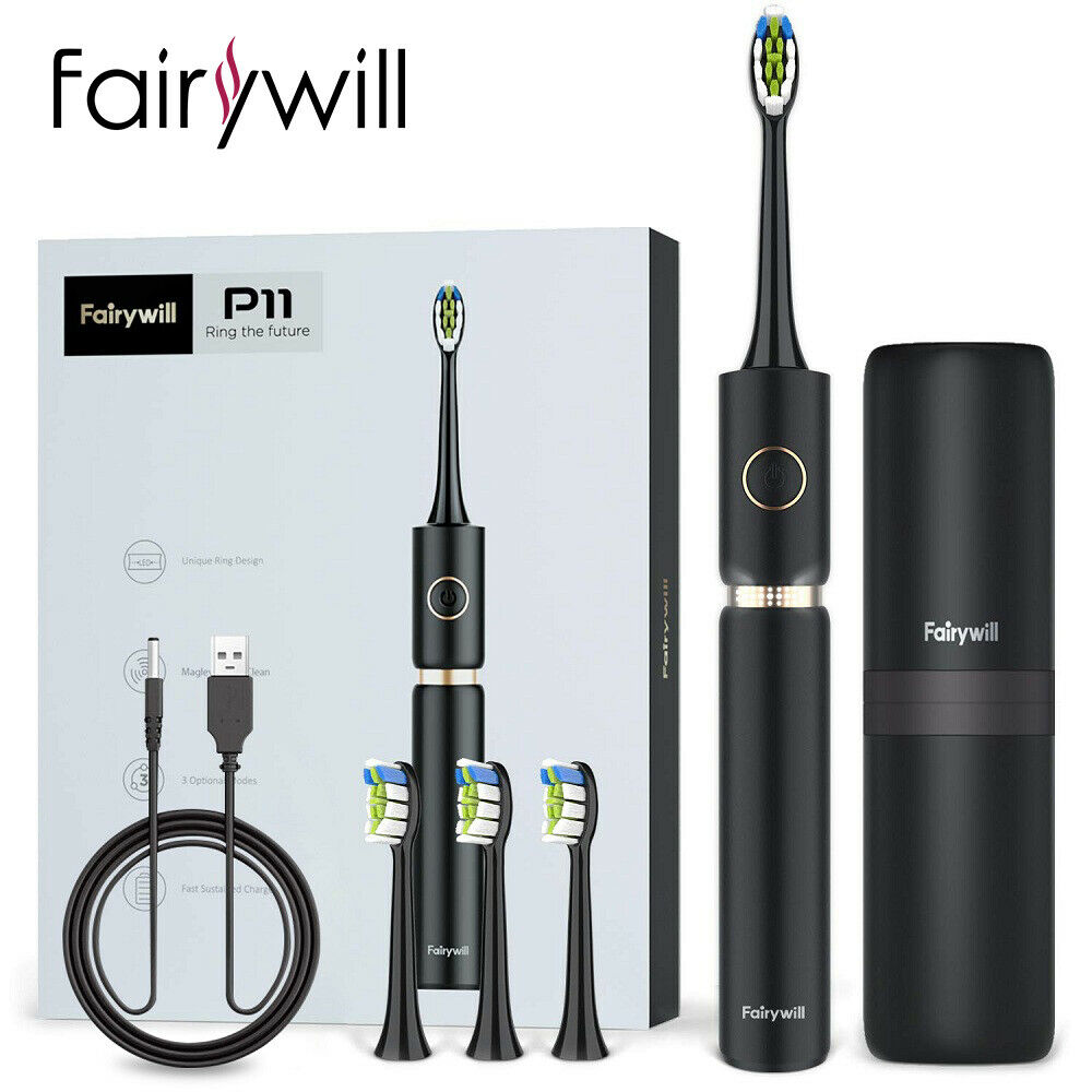 Fairywill-cepillo de dientes eléctrico P11 E11 2056 T9, dispositivo blanqueador Ultra sónico con 5 modos de carga inalámbrica, temporizador inteligente