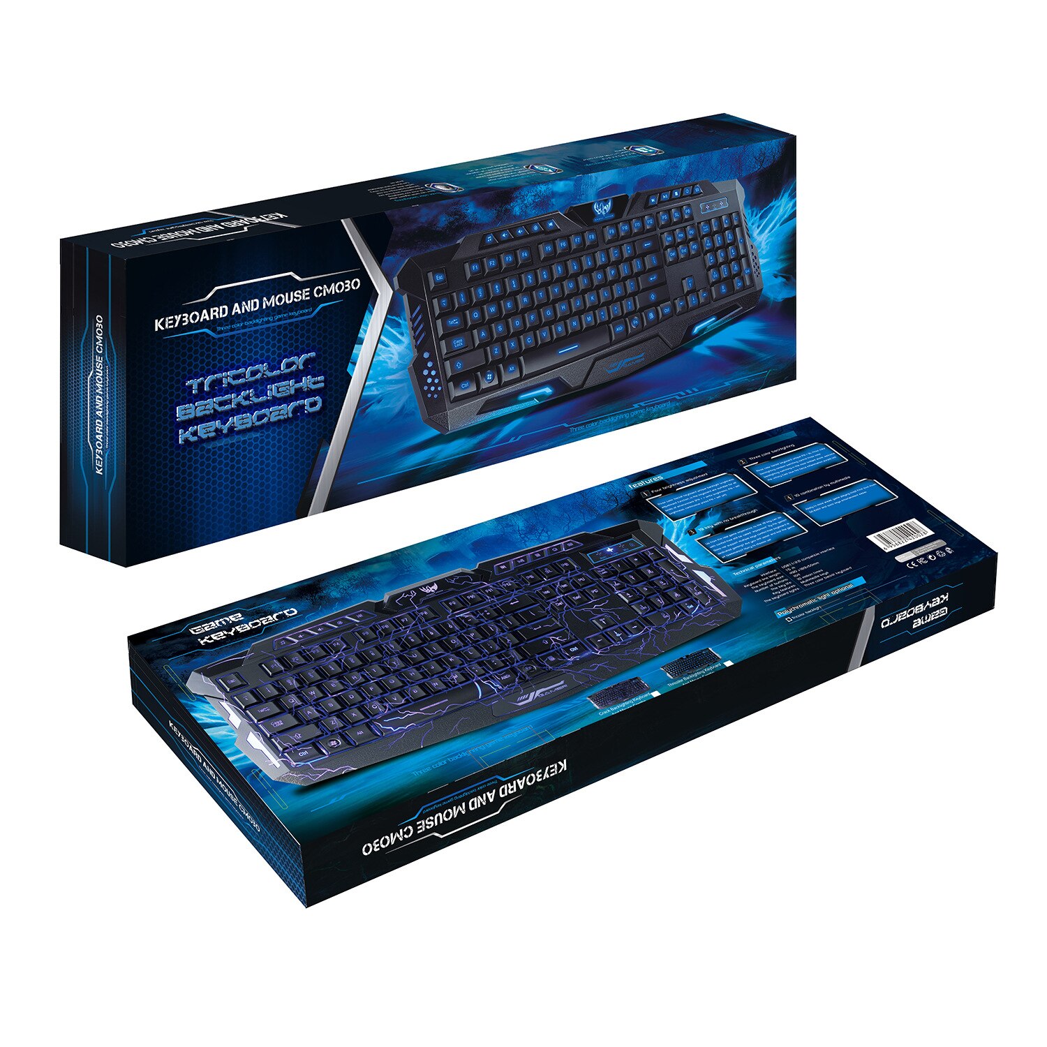 dreifarbig Hintergrundbeleuchtung Verdrahtete Spiel Tastatur einstellen Bunte Licht-emittierende Spiel Tastatur Russische Tastatur