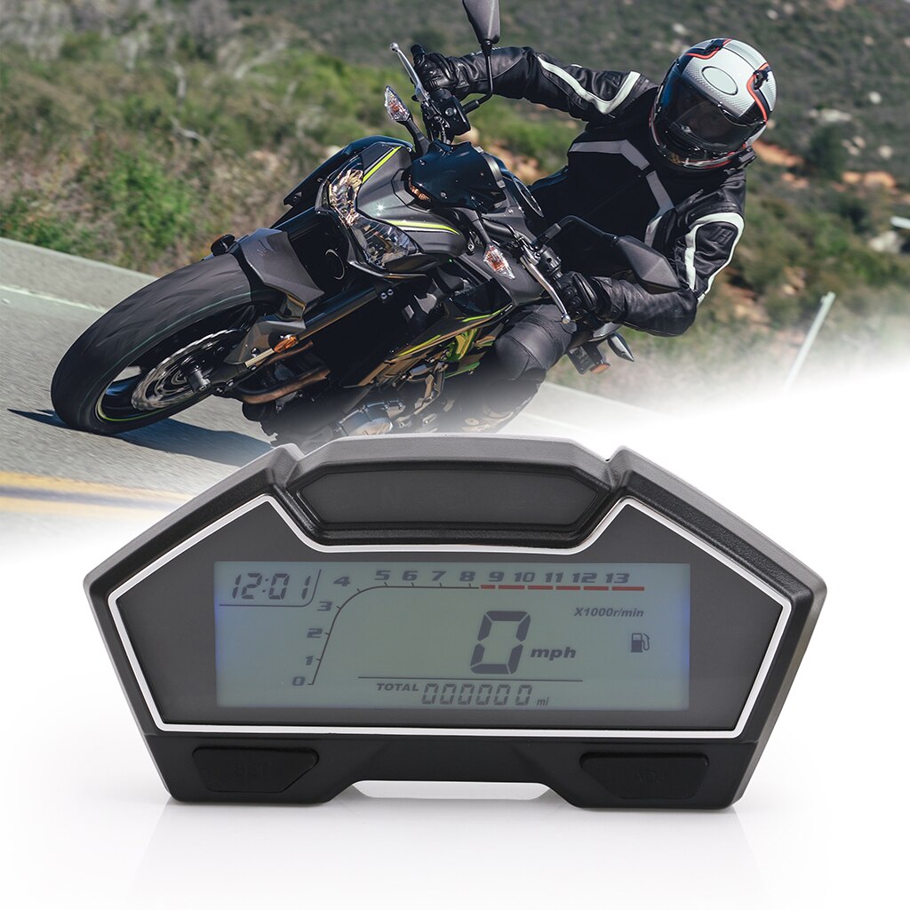 LCD Motorcycle Speedometer Odometer Tachometer RPM Speed Fuel Gauge Kph Mph