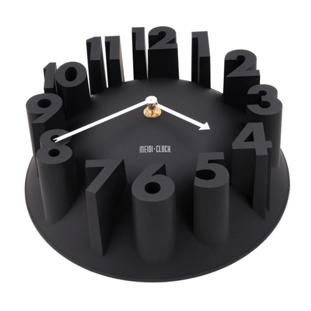 Modern 3D Wall Clock Kitchen Living Clock Decal Sticker Carved Battery Power Black