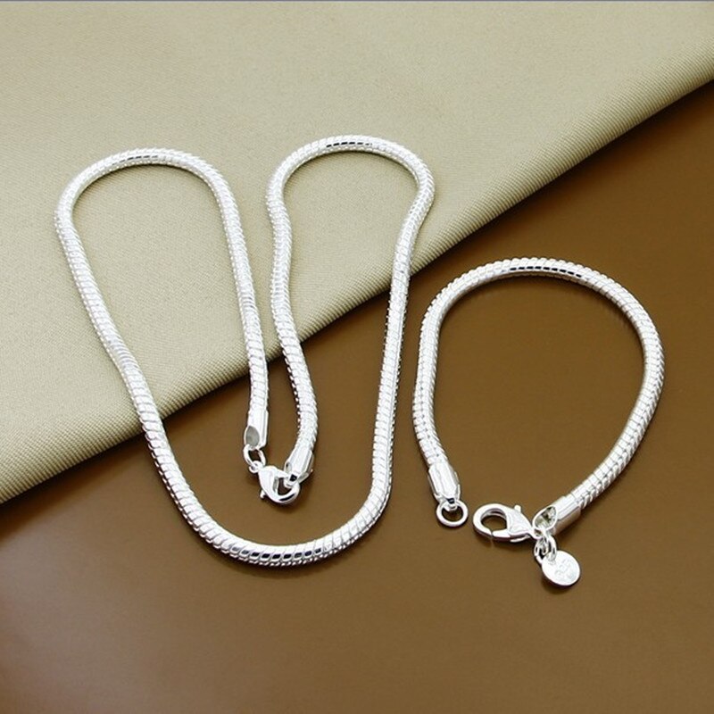 925 Sterling Silver Snake Chain Bracelet Necklace For Women Men Brand Sets Charm Jewelry