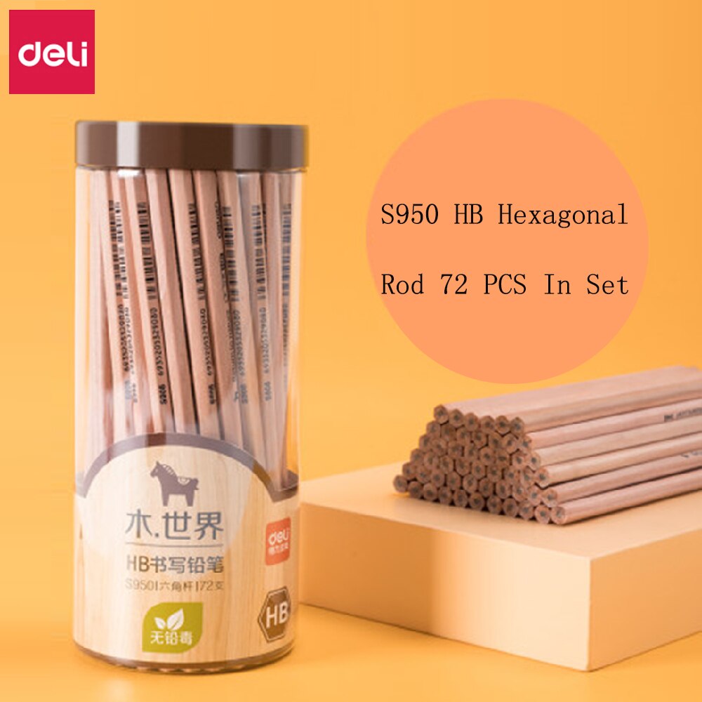 Deli Pencil Student Writing Exam Drawing Sketch Special Pencil Safety Log 2B/HB Wooden Triangle/Hexagon Rod Student Stationery: 72Pcs HB Hexagonal