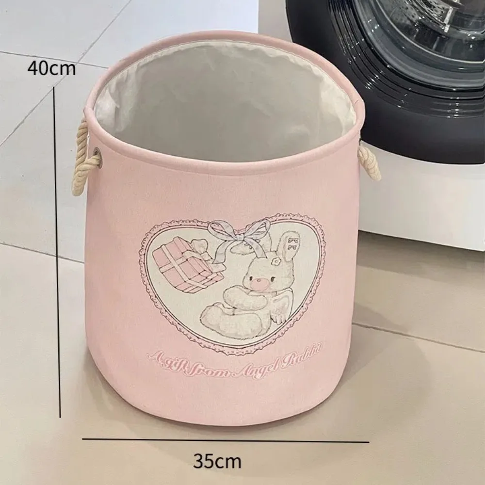 Mignon avec poignées panier à linge grande capacité dessin animé ours lapin jouets panier de rangement pliable rond panier à vêtements chambre: green