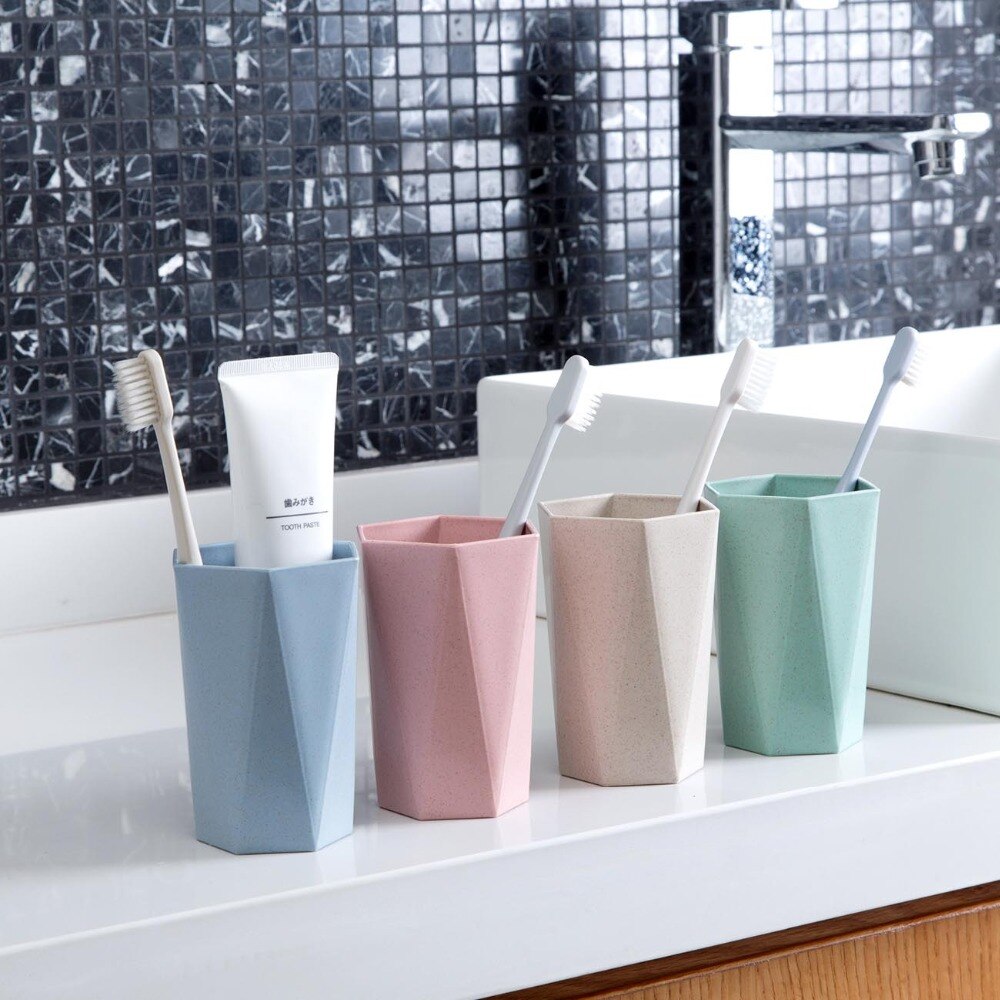 Rhombus badkamer beker nordic plastic beker badkamer tandenborstelhouder rietje beker gemakkelijk vast te pakken wassen drinken thuis badkamer