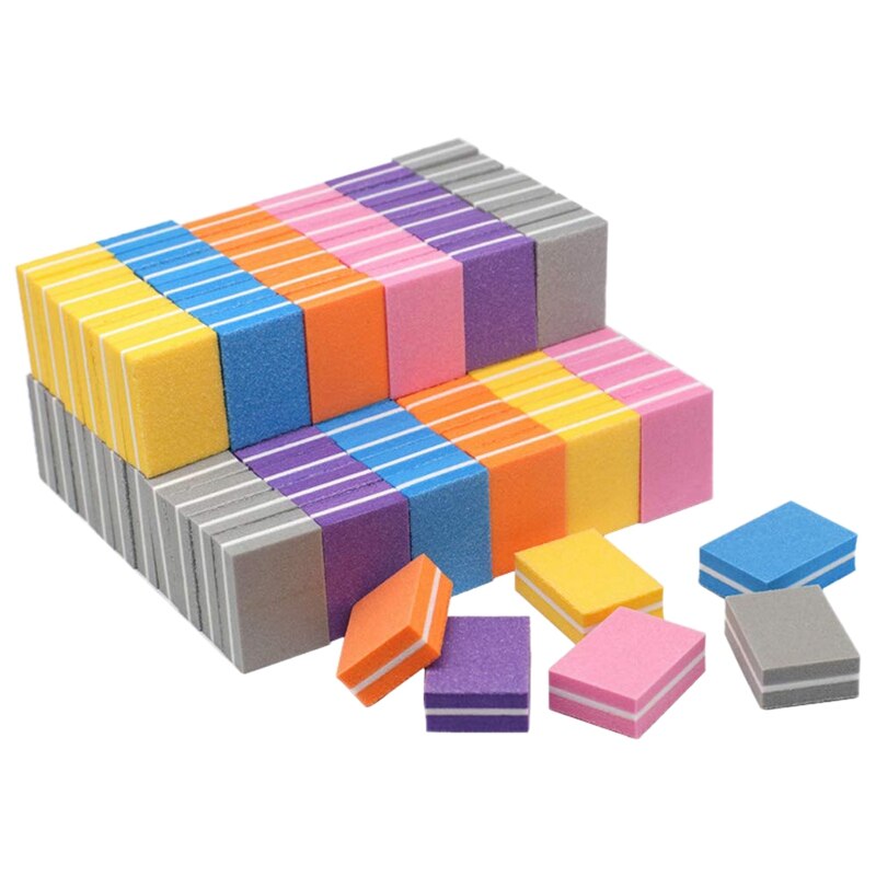 50 Stks/partij Mini Kleurrijke Sandwich Nail File Buffer Blok Roze Schuren Gereedschap Pedicure File Manicure Nail Art Accessoires