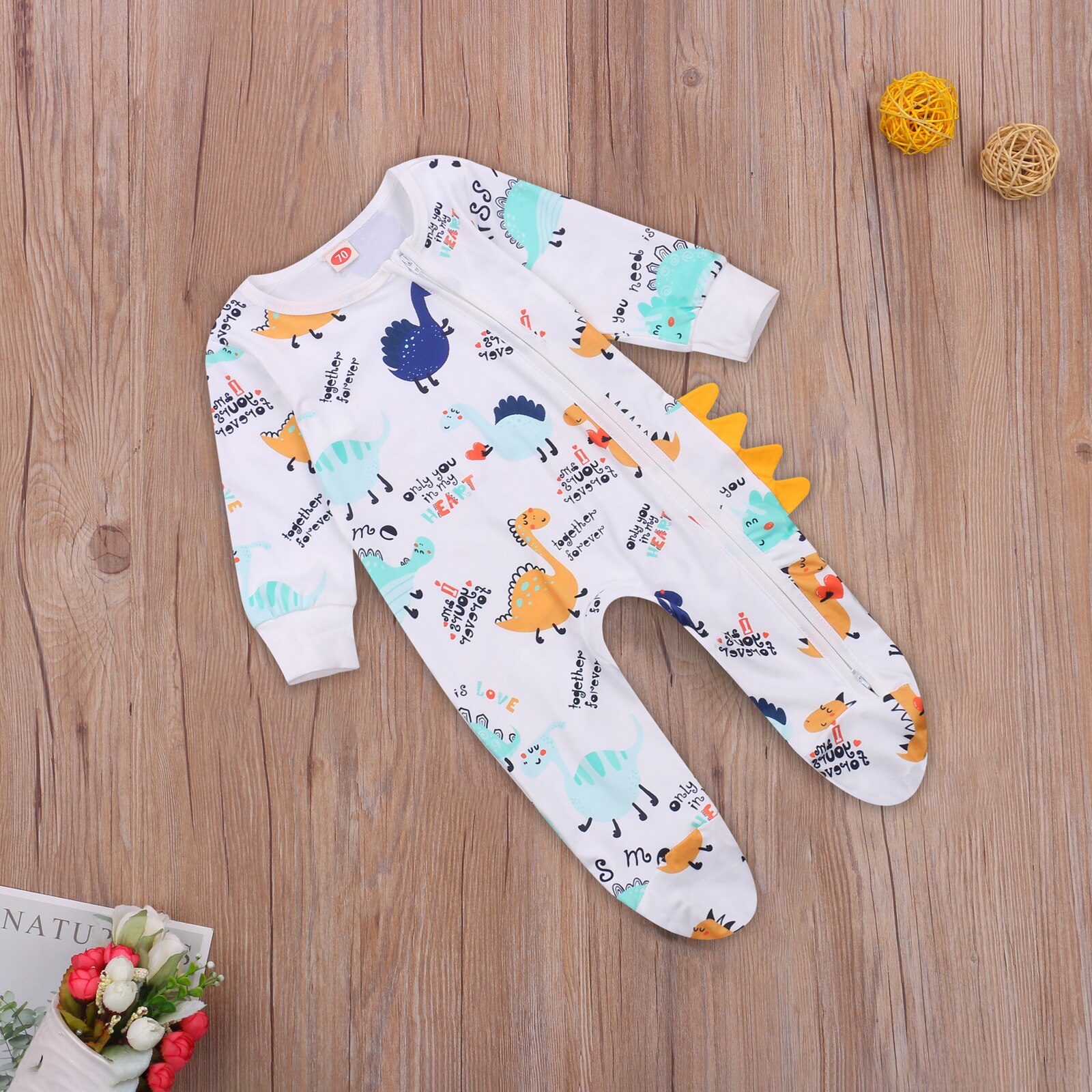 Herfst Herfst 0-12M Pasgeboren Baby Jongen Meisje Cartoon Dinosaurus Print Rits Footie Lange Mouw Been versieren Baby Jumpsuit