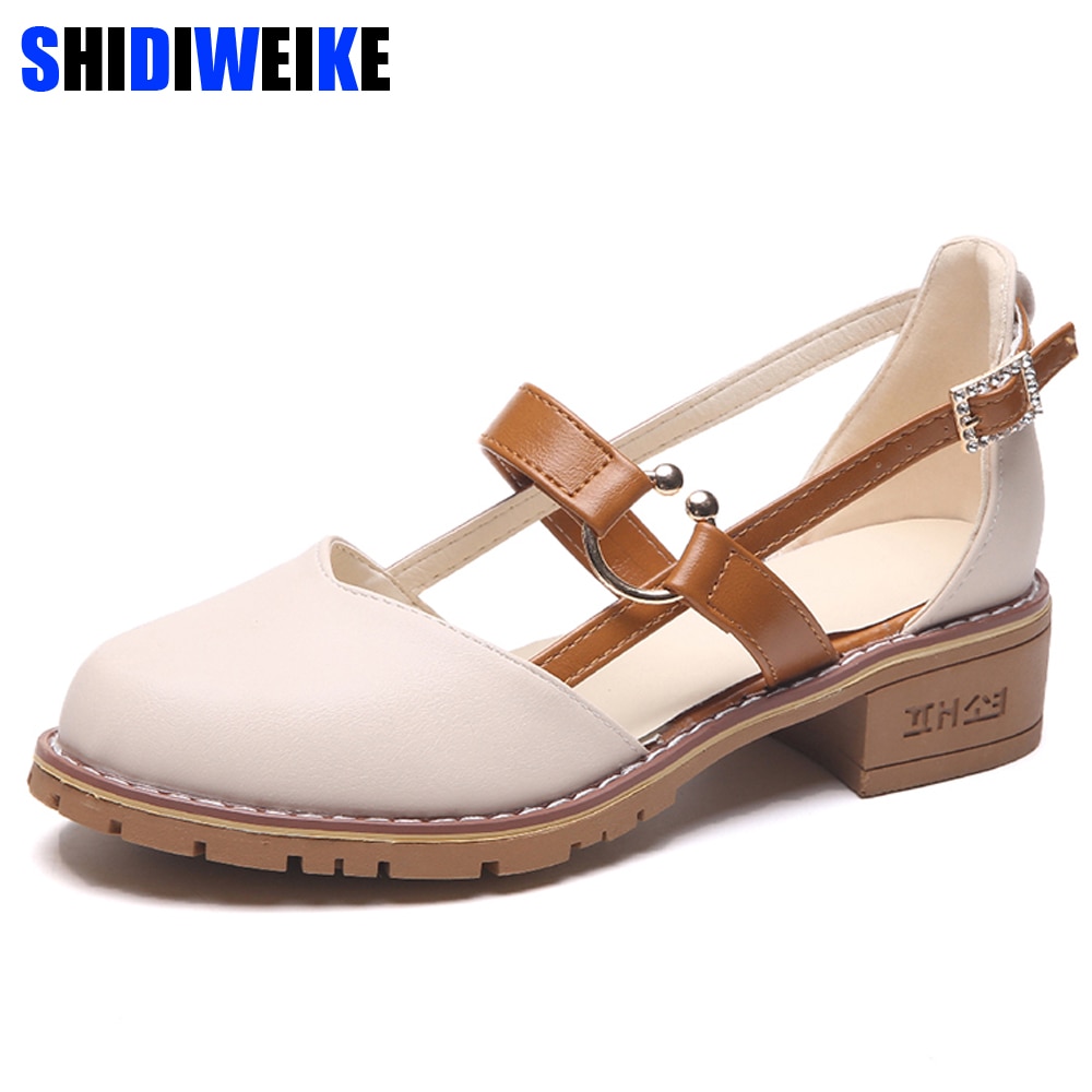 Lukket tå gladiator sandaler mellemhøj hæl fe sko kvinde retro chunky udhulet flip flop dame tøffel sommer sko