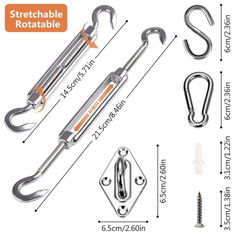 42Pcs Heavy Duty Zonnescherm Zeil Bevestiging Accessoires Hardware Kit Voor Tuin Triple-Gedreven, Vierkant, Rechthoek