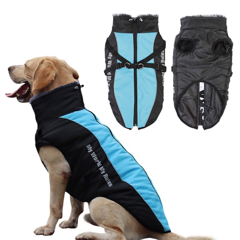 Large Dog Jacket With Harness Winter Warm Padded Pet Clothes For Labrador Waterproof Big Dog Coat French Bulldog Outfit XL-6XL