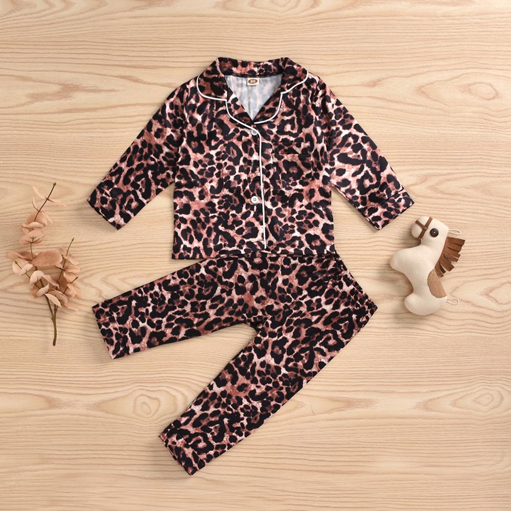 Pyjama pour bébé fille, ensemble imprimé léopard, manches courtes/longues, hauts, Short et pantalon à simple boutonnage, 2 pièces,