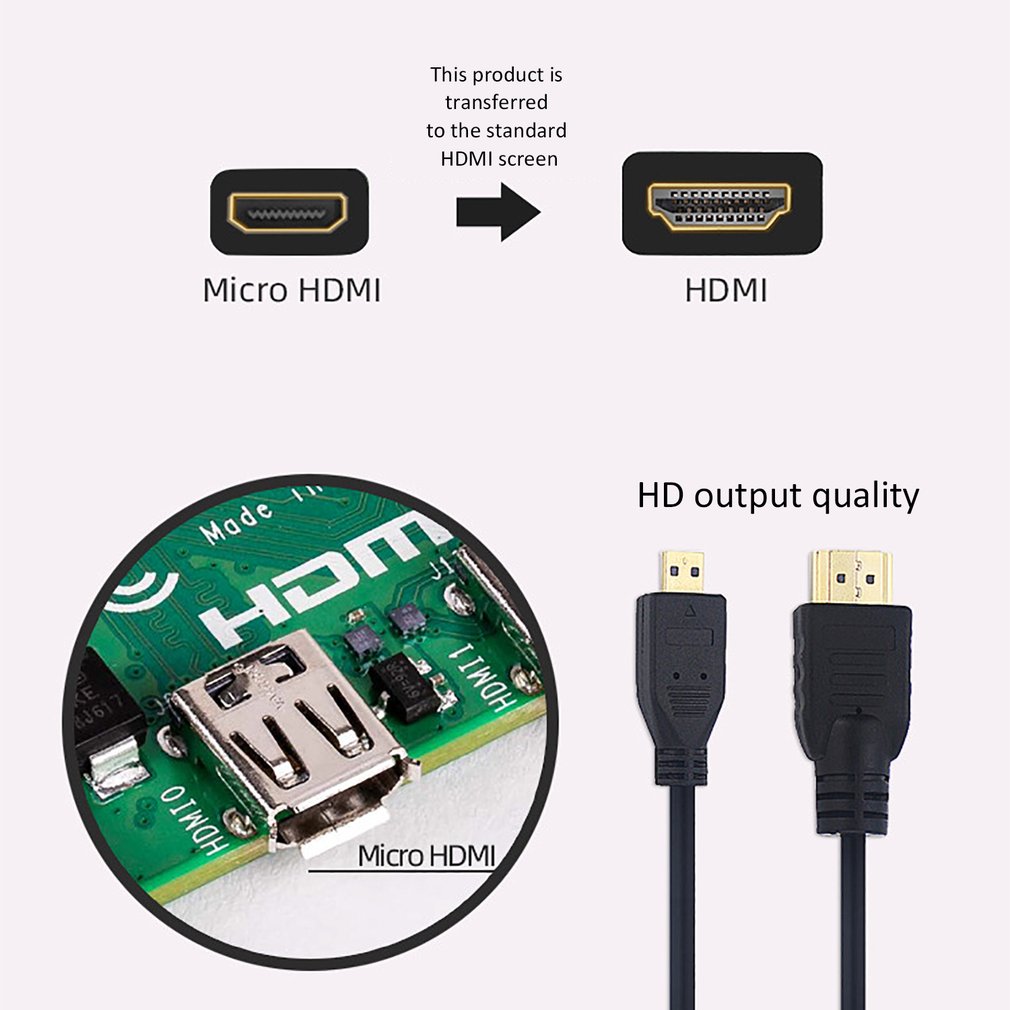 Black Micro HDMI To HDMI Cable 1.5M 4K for Raspberry Pi 4 Model B Model B Micro HDMI To HDMI Cable Adaptor
