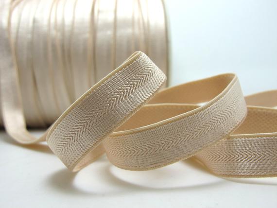 KLARING | 6 Yards 1/2 Inch Beige Shiny Decoratieve Patroon Lingerie Elastische | Hoofdband Elastische | Skinny Elastische | Smalle stretch | EL49