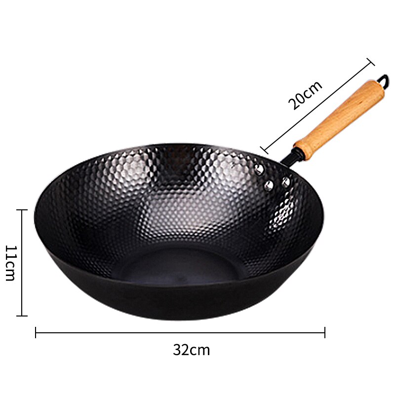 Carbon Stalen Wok Pan, Geen Gecoate Platte Bodem Chinese Woks Pan Voor Inductie, Elektrische, Gas, halogeen Alle Kachels 32Cm: 32cm