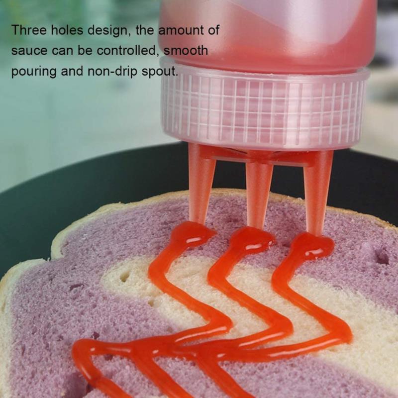 3 Holes 800ML Twist Cap Squeeze Bottle Food Grade Plastic Ketchup Mustard Mayo Sauces Olive Oil Bottles Kitchen Gadgets
