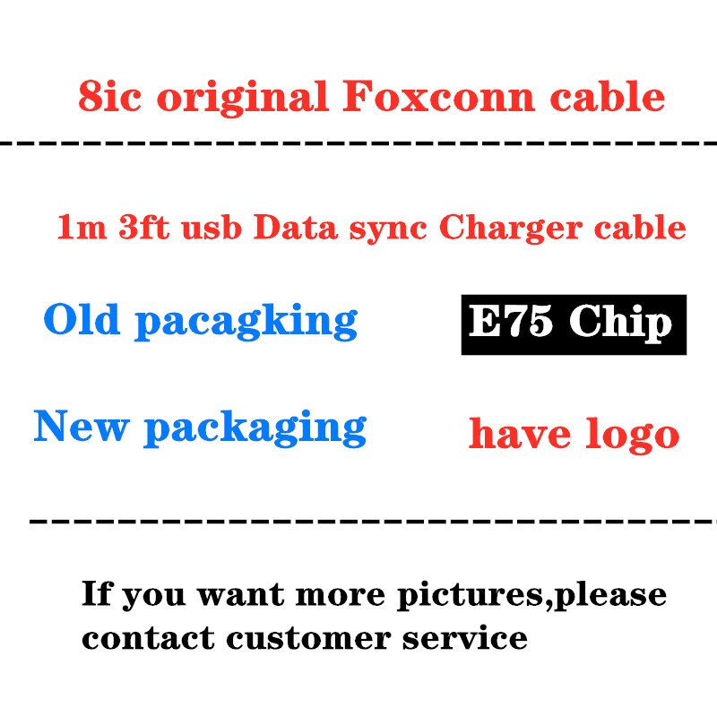 10 Stks/partij Originele 8ic 1M/3FT 2M/6FT E75 Chip Usb Datakabel Oplader Voor 5 5S 6 6S 7 7Plus 8 8pl X Met Doos