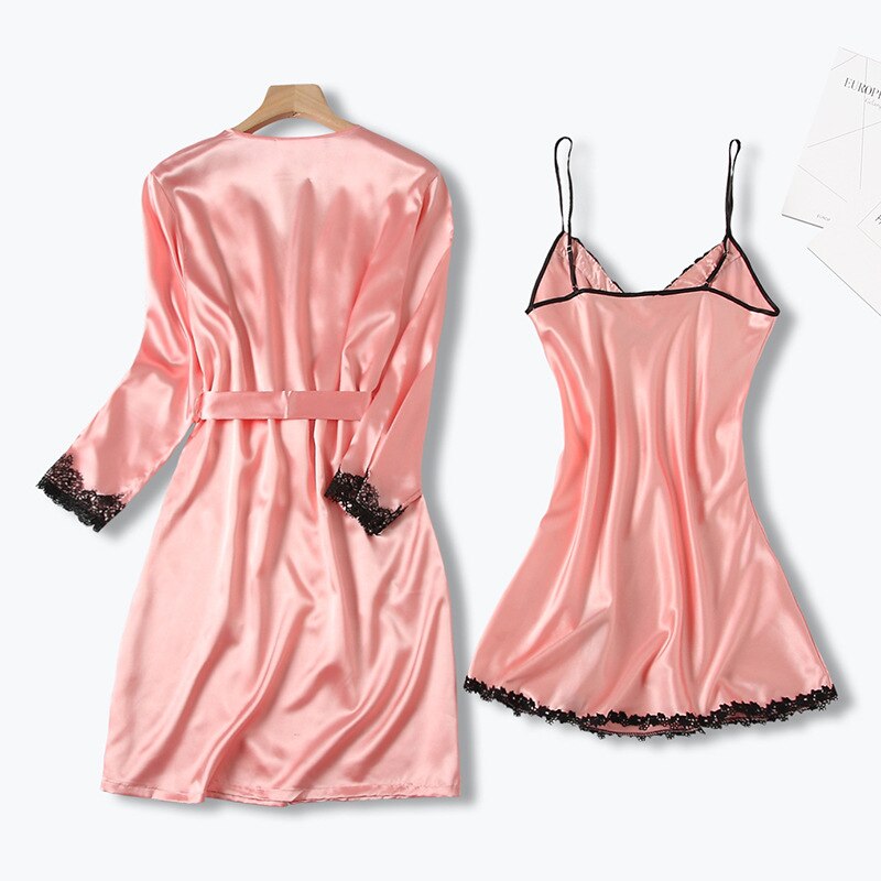 Albornoz fino y cómodo de encaje para el hogar, ropa de dormir Sexy con tirantes de seda, para verano, novedad