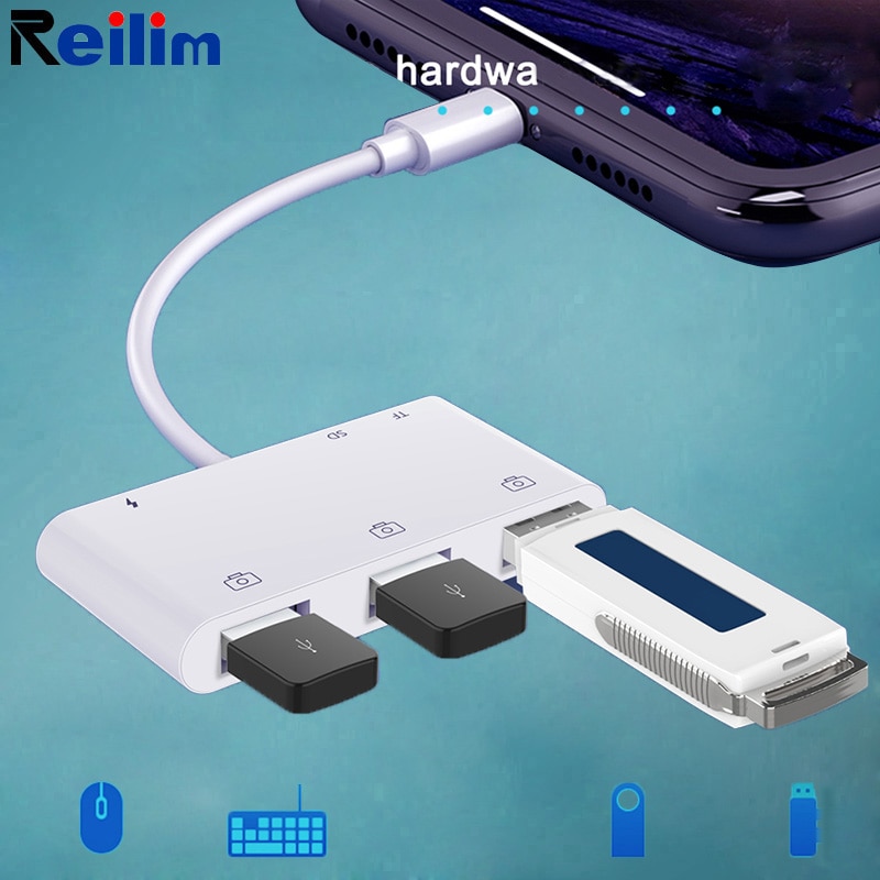 Reilim Otg Multi Port Usb Adapter Voor Iphone 11 X Ios 13 Usb Camera Sd Kaartlezer Converter Voor Bliksem 6 In 1 Voor Ipados 13