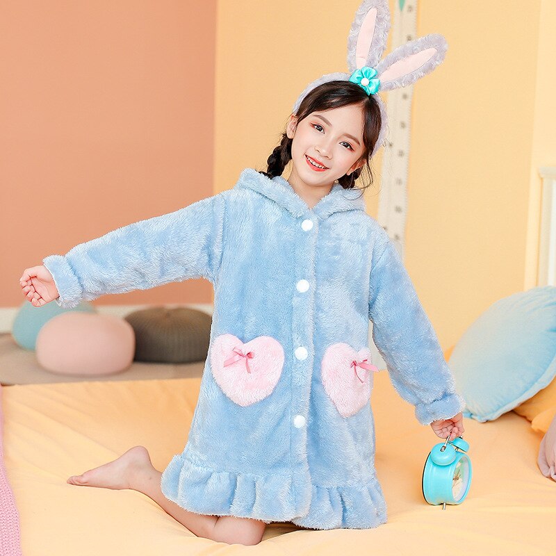 Peignoir Enfant Robe Pyjama Fille Flanelle Vêtements D'hiver