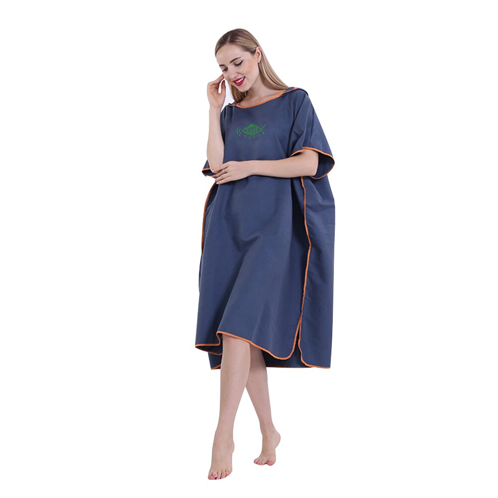 Mode Volwassen Microfiber Water Absorberen Snel Droog Hooded Wetsuit Veranderende Gewaad Effen Kleur Poncho Swim Surf Badhanddoeken Mantels: Navy