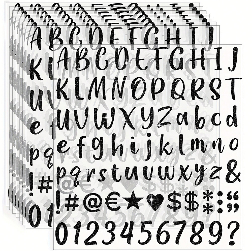 8 Vellen Glitter Letter Stickers Zelfklevende Glitter Alfabet Nummer Etiketten Stickers voor Scrapbook Waterflessen Ambachten Decor: pruim