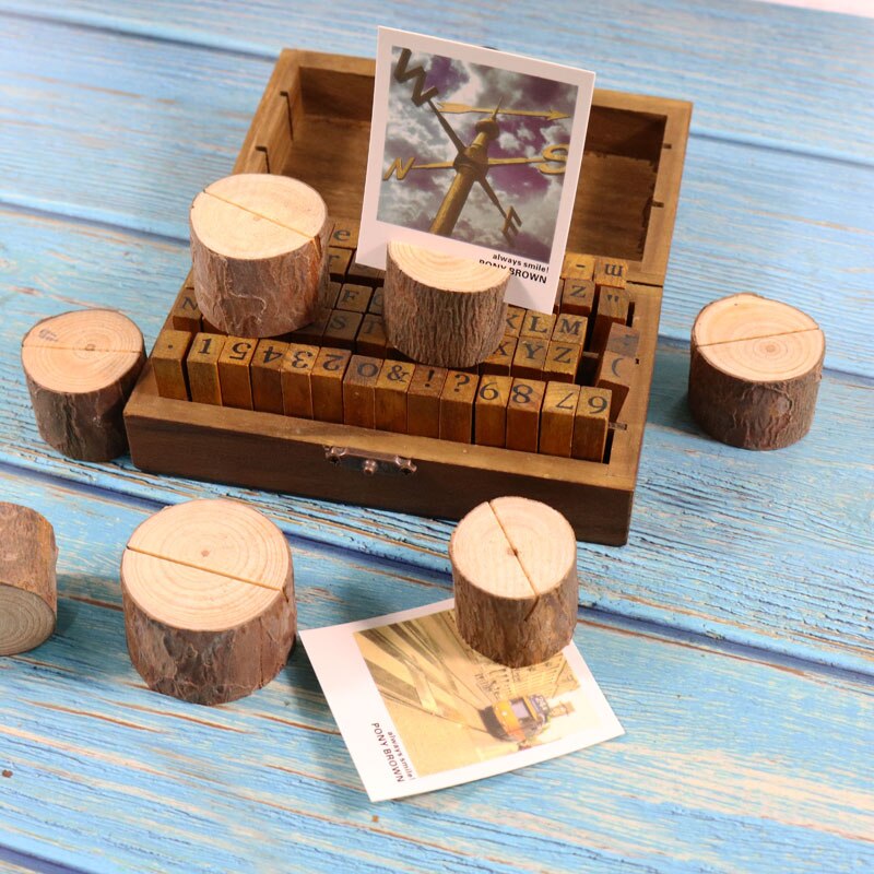 Vakkert foto 1pc trestubbe bokstøtter bordkortmappe lomo skole til student innredning melding tre sete klipp