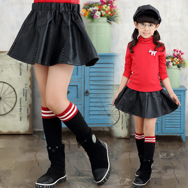 Fancy Girls Leather Skirts With Crystal Kids Leather Mini Skirt for Girl Age 4 5 6 7 8 9 10 11 12 13 Years Old
