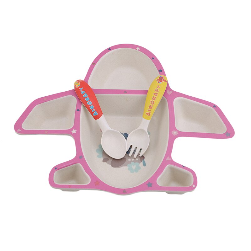 Vliegtuigvorm keramiek baby leer servies babyvoeding dinerborden pallet + vork + lepel baby servies 1 set: Roze