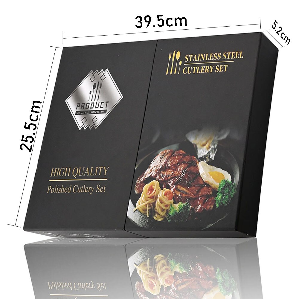 Juego de cubiertos dorados con mango negro, 24 Uds., cuchillo de acero inoxidable, tenedor, cuchara, vajilla, juego de cubiertos, vajilla de cocina para Festival,