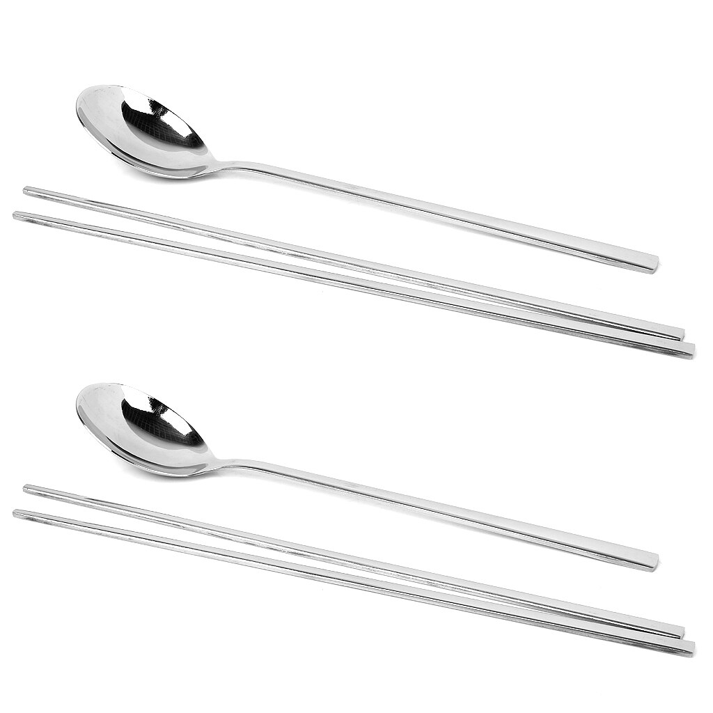 Korean 2 sets Stainless Steel Chopsticks Spoon Tableware Kitchen Supply