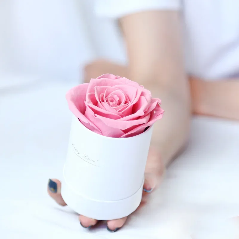 Caja de de cubo de abrazo redondo con flor rosa preservada, flor eterna, rosa inmortal, boda, del Día de San Valentín para novia, mamá y esposa: Negro
