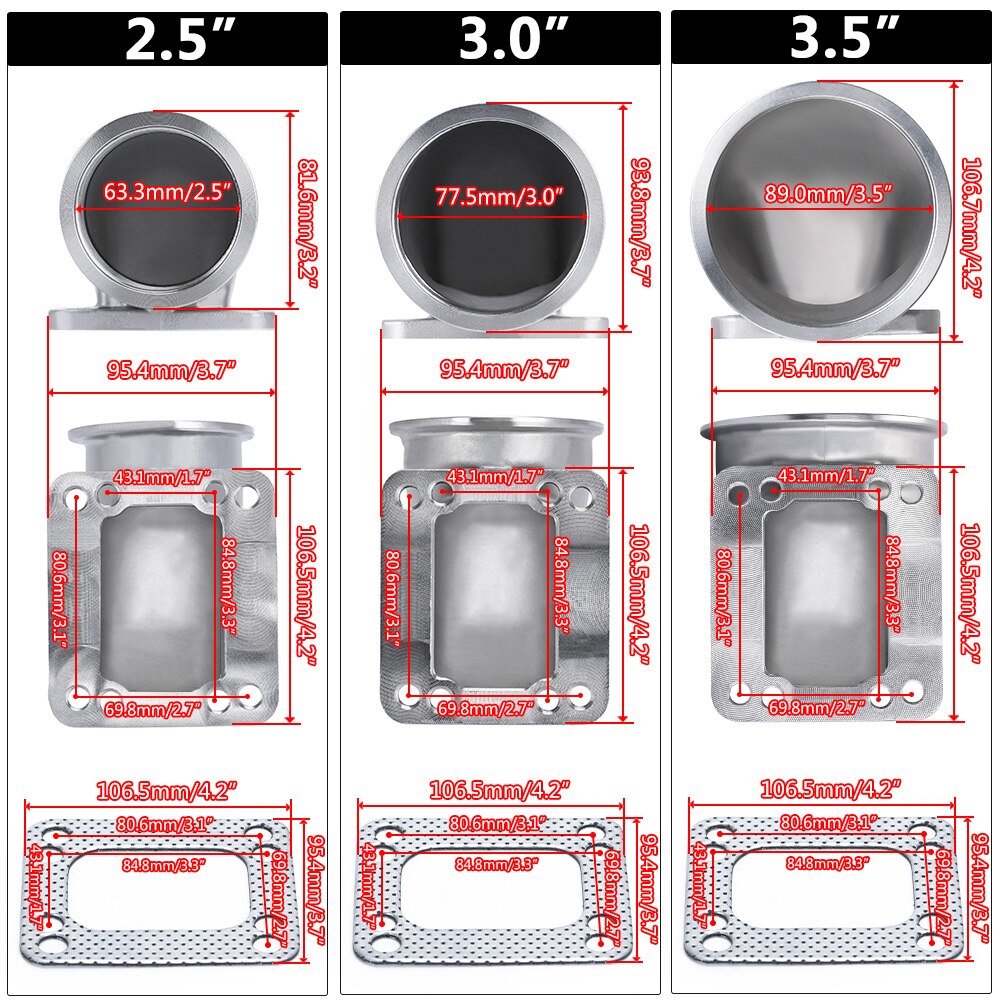WLR - 2.5&quot; 3.0&quot; 3.5&quot; Vband 90 Degree Cast Turbo Elbow Adapter Flange 304 Stainless Steel For T3 T4 Turbocharger