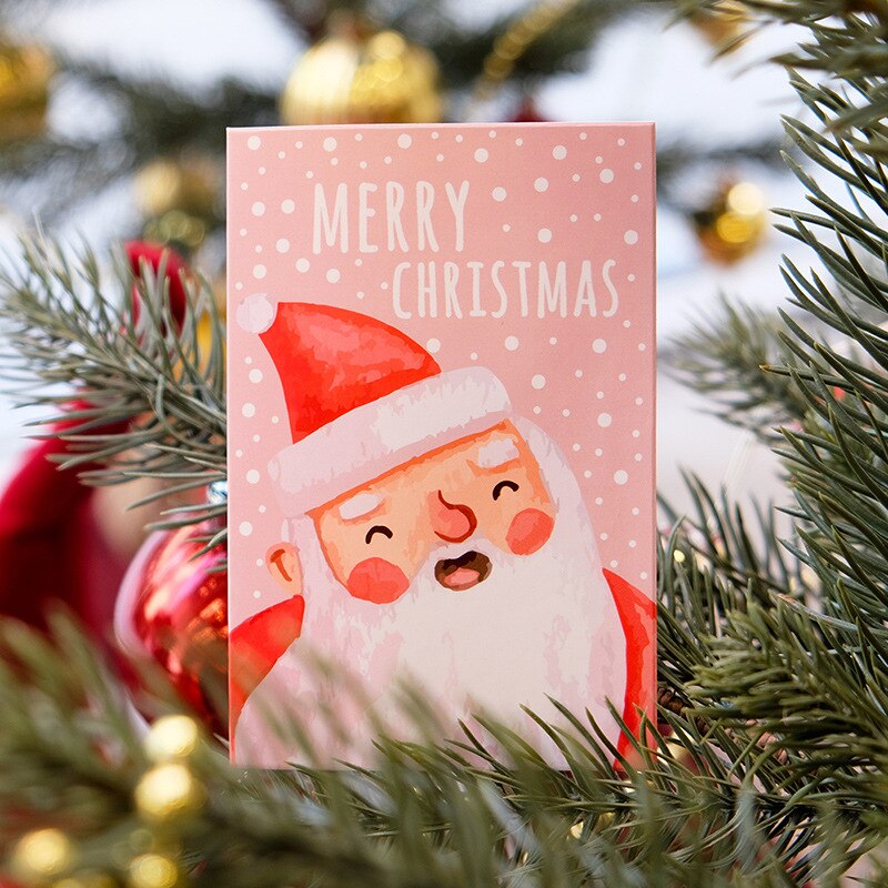 8pcs Merry Christmas Greet Card With Envelop Simply Style Pink Yellow Xmas Postcard Thank You Cards Christmas Invit Greet Card