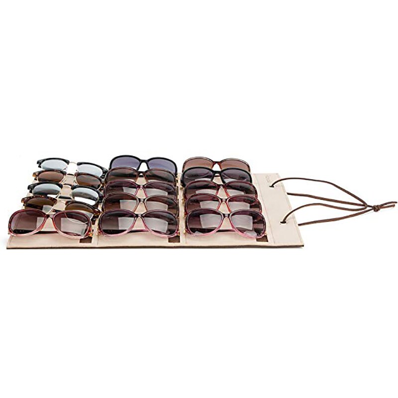 Soporte de 15 ranuras para gafas de sol, estuche de exhibición, bandeja de joyería, caja de almacenamiento, organizador, color Chocolate, Unisex