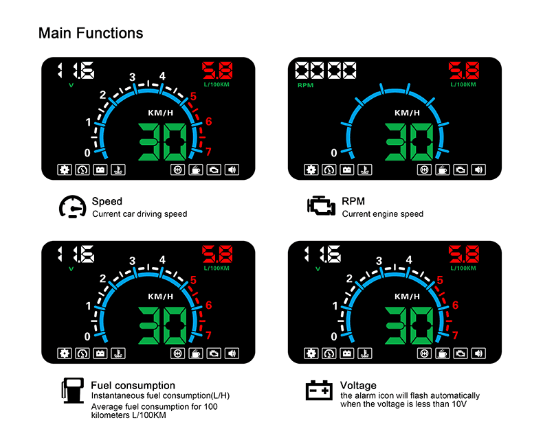 Obd 2 digitale autosnelheidsmeter head-up display obd hud autosnelheidsprojector voor auto voorruitprojector oversnelheidsspanning alarm