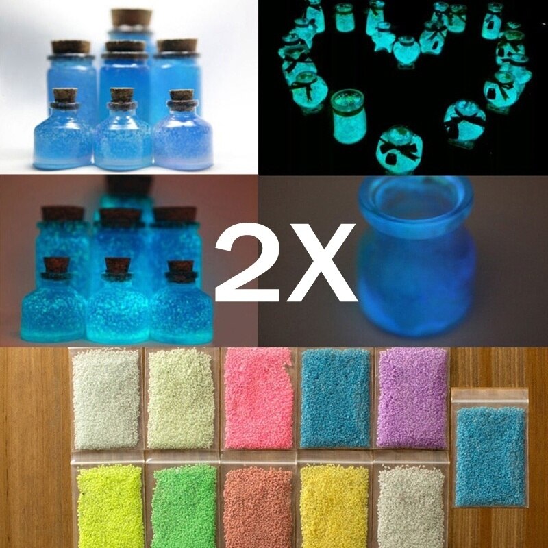 Partículas de Luz Súper fluorescentes de colores, pigmento brillante, arena brillante que brilla en la arena oscura, 2 uds.