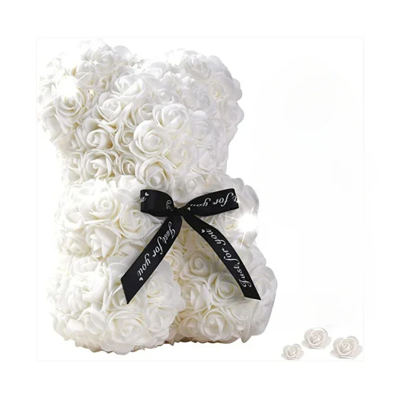 2025 Nouvelle fleur artificielle Rose éternelle ours en peluche pour maman fête des mères anniversaire saint valentin et décorations d'anniversaire: WHITE