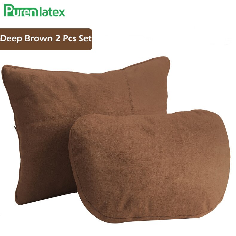 Ensemble de coussins de voiture en pur latex, oreiller orthopédique pour appui-tête en soie, protège le cou, soulage les douleurs à la tête, coussin de siège de conduite, oreiller automatique: Ensemble marron foncé