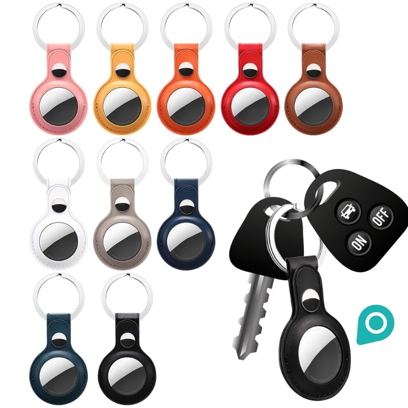 Estojo protetor para airtags localizador tracker, capa de couro anti-perdido com design de chaveiro para transporte conveniente x6ha