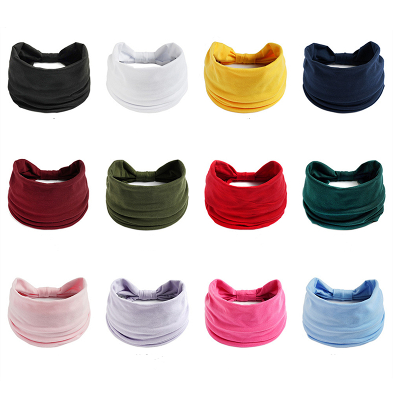 Boho Effen Kleur Brede Hoofdbanden Vintage Knoop Elastische Tulband Headwrap voor Vrouwen Meisjes Katoen Zachte Bandana Haaraccessoires