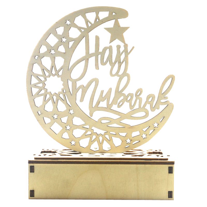 Eid Mubarak Ramadan Diy Houten Led Decoratieve Licht Maan Moskee Ster Islam Opknoping Hanger Thuis Kamer Tafel Decoratie