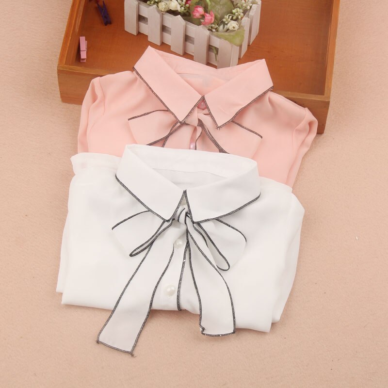 Vestiti delle ragazze 2019 Bambini di Autunno Che Coprono Le Ragazze Camicetta Bambino Camicette Chiffon Bianco Camicetta Carino Fiocco Blusas Abbigliamento Per Bambini 2-16Y