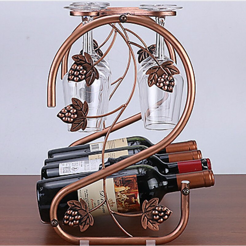 Wine Rack Stand Drinking Glasses Hanging Bronze Iron Multi-Function Stemware Shelf Bottle & Glass Cup Holder Display
