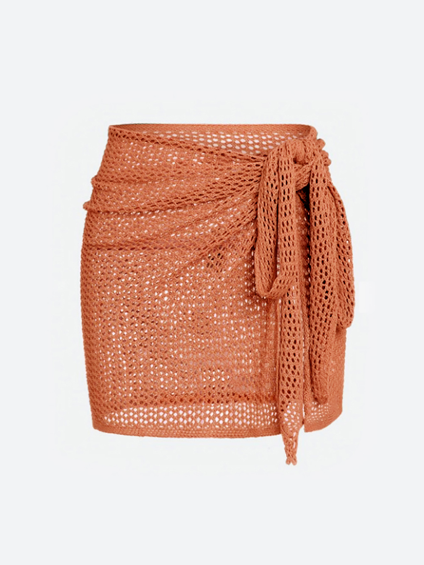 Women's Knitted Short Skirt with Hollow Straps and Slit, Sexy Beach Coverup Shirt for Summer