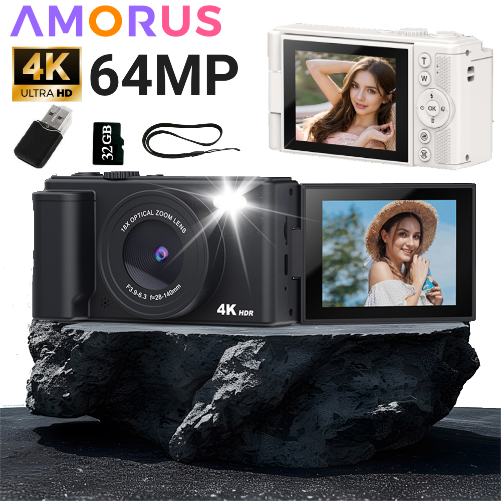 4K Digital Camera Photography Camera 18X Zoom 64MP Autofocu Vlog Video Recorder Compact Camera 2.8 Inch 180° Flip Screen CCD