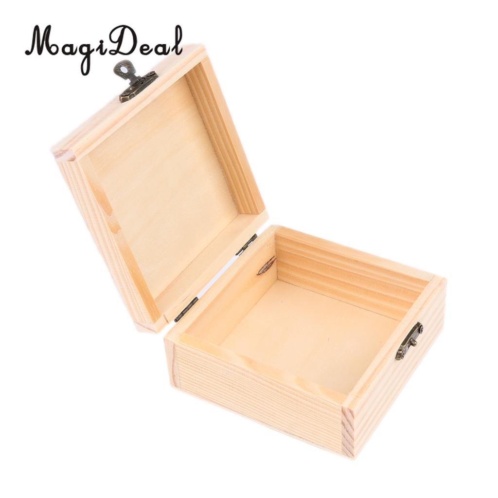 MagiDeal Wood Unfinished Mini Wooden Jewel Box for Kid's DIY Craft Square Store Rings Necklace Earrings Jewelry Case